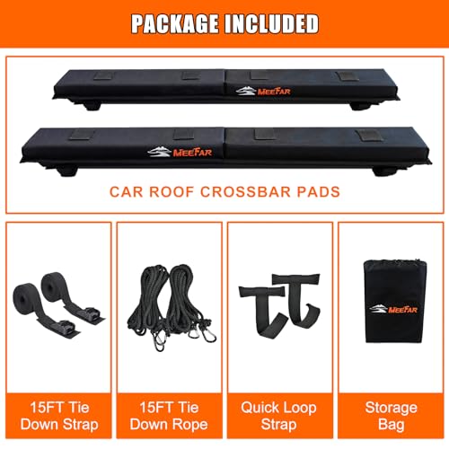 Image of MeeFar Universal Car Soft Roof Rack Pads Luggage Carrier Rack for Kayak Surfboard SUP Canoe Include 2 Heavy Duty Tie Down Straps, 2 Tie Down Rope, 2 Quick Loop Strap
