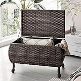 Gardenbee Outdoor Storage Table Patio Coffee Table All Weather Wicker Side Table with Storage Room Rattan Furniture for Toys and Garden Tools