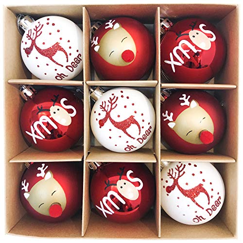 Victor\'s Workshop Weihnachtskugeln 9tlg. 6cm Kunststoff Christbaumkugeln Weihnachtsdeko Weihnachtsbaum Dekoration Set Plastik Ornament Weihnachten Deko mit Anhänger Oh Hirsch Thema Rot Weiß Victor\'s Workshop Weihnachtskugeln 9tlg. 6cm Kunststoff Christbaumkugeln Weihnachtsdeko Weihnachtsbaum Dekoration Set Plastik Ornament Weihnachten Deko mit Anhänger Oh Hirsch Thema Rot Weiß