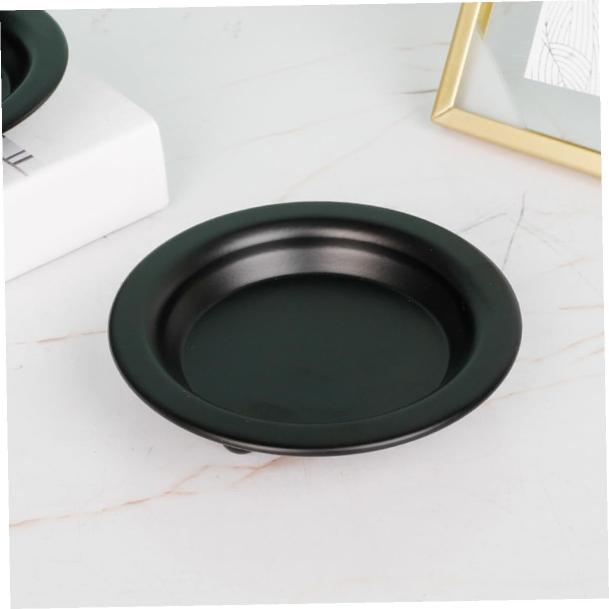Metal Round Candle Holder Set Black Vintage Pillar Candle Holders with Plates for Dining Table Centerpiece 2 Pieces