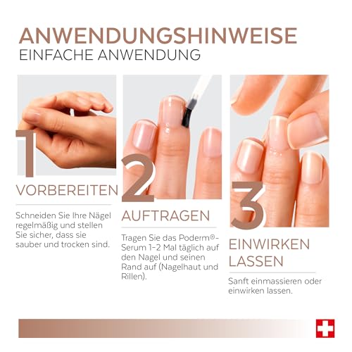 Poderm 5 in 1 Nagel Booster Serum - Keratin | Vorbeugende Anti-Bruch Pflege & Härter zur Stärkung der Struktur brüchiger Nägel - 6 ML | 100% Natürlich - Entwickelt von einem Podologen in der Schweiz