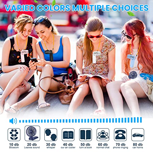 Tragbarer Ventilator mit 4 Geschwindigkeitsstufen, persönlicher Mini- Schreibtischventilator mit biegbarem Griff, leichter Ventilator zum Aufhängen am Hals, wiederaufladbar über USB für stilvolle-5