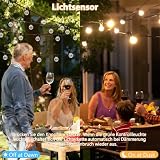 QIHANS Łańcuch świetlny LED, prąd zewnętrzny, 30 m, możliwość ściemniania, łańcuch świetlny LED z czujnikiem światła, timer, 50 + 2 ciepła biel, żarówki G40, plastikowe, wodoszczelne łańcuchy świetlne