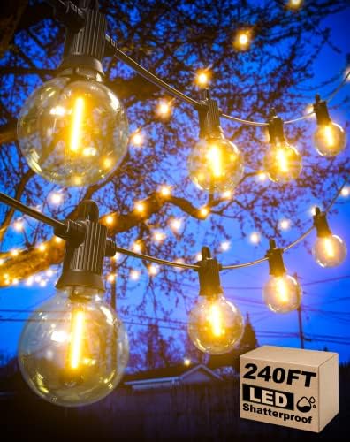 Kawaya 240FT Outdoor Lights String LED Patio Lights Waterproof Dimmable ...