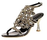  Honeystore 2017 Neuheiten Frauen Kunstleder Weinglas Absatz Blumen Sandalen Slingpumps mit Strass Schuhe Schwarz 34 EU