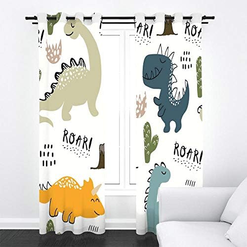 ZLQBed Blackout Curtains Cartoon Dinosaur Bedroom Eyelet Curtains Super Soft Thermal Insulated Room Darkening Curtains for Living Room Nursery Home Decoration, 2 Panels, 140x160cm