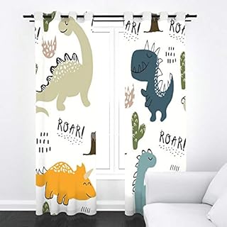 ZLQBed Blackout Curtains Cartoon Dinosaur Bedroom Eyelet Curtains Super Soft Thermal Insulated Room Darkening Curtains for Living Room Nursery Home Decoration, 2 Panels, 140x160cm