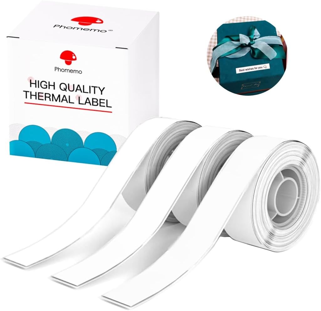 Phomemo D30 Label Tape, Continuous 0.59" x19.69ft Print Master Label Maker Refill, 3-Roll Thermal Paper for Home/Office/School, Compatible with D30 D35 Label Maker