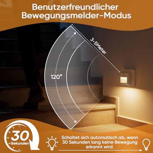 Suright [2 Stück] Nachtlicht Steckdose mit Bewegungsmelder, LED Nachtlichter Warmweißes Licht, 3 Modi (ON/Auto/OFF), Stufenlose Dimmung, für Kinder Schlafzimmer, Flur, Treppenhaus, Küche, Badezimmer