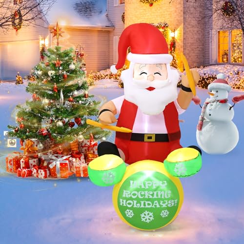 HZGDEJTG 6ft Christmas Inflatable Outdoor Decorations, Old Man Playing Drums