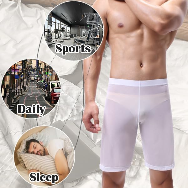 Men's See-Through Boxer Shorts Transparent Underwear Mesh Pajama Shorts Loose Nightwear Club Shorts for Men - Image 5