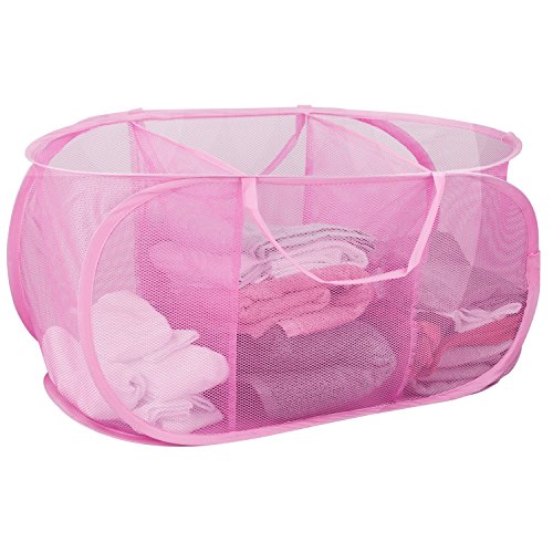 Sunbeam 3 Compartment Mesh Laundry Sorter with Handles, Pink