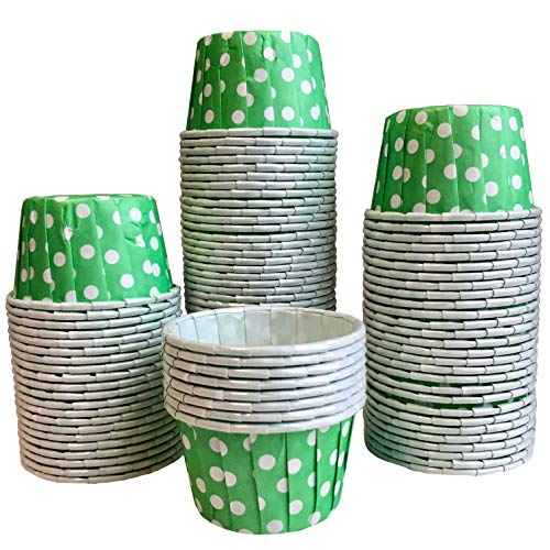Bulk Mini Candy Nut Paper Cups - Green Mini Baking Liners - Green White Polka Dot - 100 Pack #TOP13