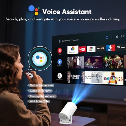 【GTV & AI Voice Control】Tecaki Mini Projector, Portable Projector with Over 1,900 Certified Apps, Netflix/Prime Video/Disney+/Sky Sports, Native 1080P 4K Supported, 180° Rotatable Electric Focus - Image 4