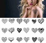 Tattoonova Heart 18 sheets Temporary Tattoos for Adults Men and Women Black and White All Kinds of L
