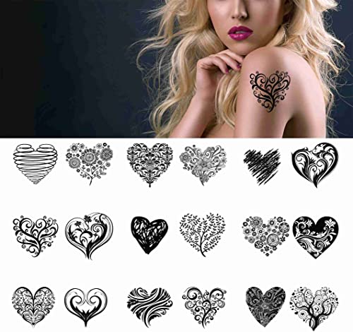JCTATO Heart Tattoo 18 sheets Temporary Tattoos for Adults Men