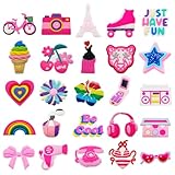 SOFWFOS 25PCS Cute Hot Pink Shoe Decor Charms Flower Fruit Heart Clog Charms Aesthetic Beach Bag Charms for Shoe Wristband Accessories Party Favors (25PCS Pink)