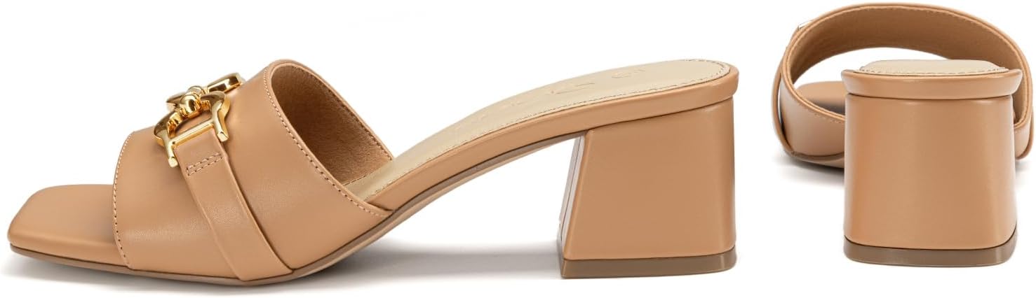 Athlefit Women's Raffia Heeled Sandals Square Open Toe Slip On Mules Chunky Block Heels with Metal Chain for Summer Vacation - Image 6