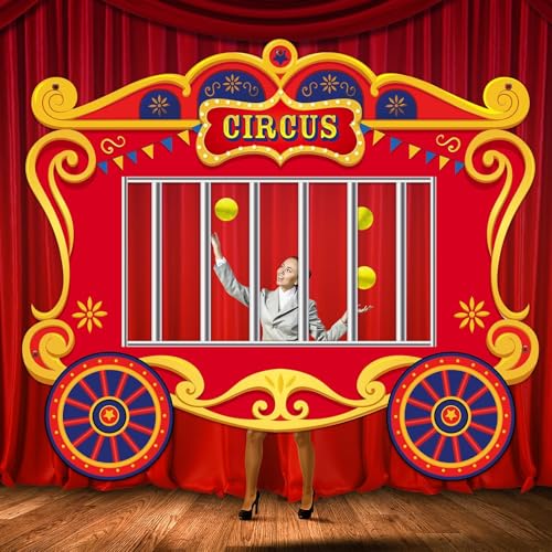 Image of Circus Party Decorations Carnival Cage Shaped Photo Backdrop Circus Photo Booth Props Large Carnival Photos Banner Hanging for Kids Boys Girls Birthday Baby Shower Party Game Favors Supplies
