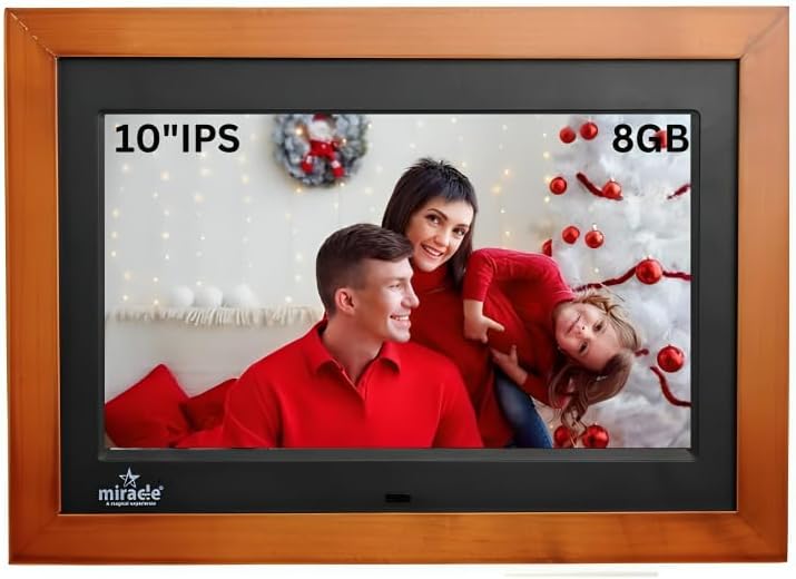Miracle Digital 10''(25.4) IPS Wooden Digital Photo Frame with High Def Screen,USB DiskCard, RemotePhotos SlideShow,Video Audio, Support SD Built in 8GB Memory & 2GB RAM 180°Wide Angle Viewing(Dark)