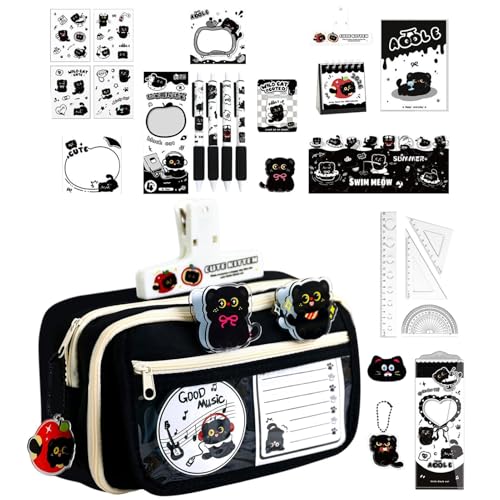 Schwarze Katze Set | Großes Federmäppchen | Schreibwaren Für Kinder | Trousse Chat Noir | Astuccio Gatto Nero | Estuche De Gato | Large Capacity Pencil Case | For Students Writers Animal Lovers
