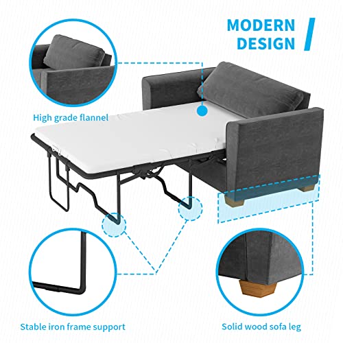 Mjkone Pull Out Sofa Bed, Sleeper Sofa Bed With Memory Mattress, 2-In-1 Pull Out Couch Bed Suitable For Friends To Stay Temporarily, Single Sofa Couch For Apartment/Small Spaces (Single, Dark Grey) #TOP2