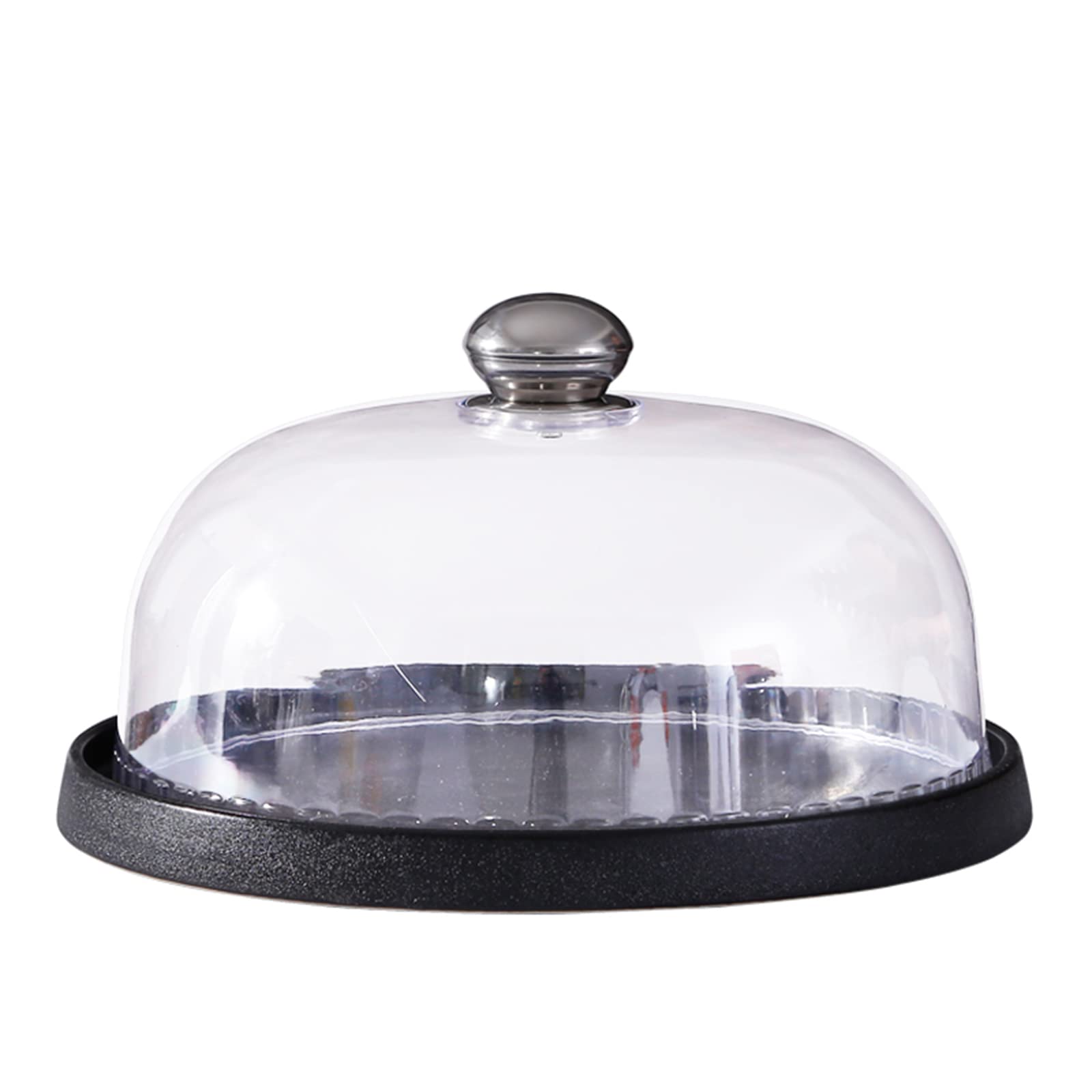 Copertura per Alimenti, Campana Coperchio Microonde,Vassoio in ceramica da 9/11 pollici con coperchio a cupola, coperchio in plastica trasparente liscia e vetro, piatto da portata rotondo in