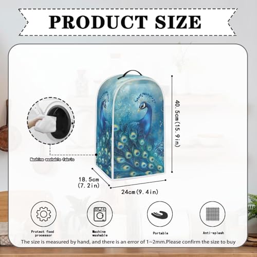 Image of Talayituse Blue Peacock Print Blender Dust Cover, Fingerprint Protection Cover for Stand Mixer or Coffee Machine, Home Kitchen Appliance Covers for Stain Dust Resistant Supplies