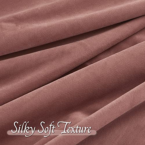 Image of RYB HOME Velvet Curtains 63 inches Long, Rod Pocket Soft Fabric Curtains & Drapes for Bedroom Cafe, Wild Rose, W 42 x L 63, 2 Panels Set | Thermal Insulated, Privacy, Sunlight UV Heat Blocking, Laundry Office, Wild Rose, W42 x L63, 2 Panels Set