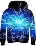 Funnycokid Boys Hoodies Size 10 12 Lightning Neon Blue Kids Sweatshirts Youth Girls Warm Clothes Fleece Hooded with Pocket Cool Graphic Printed
