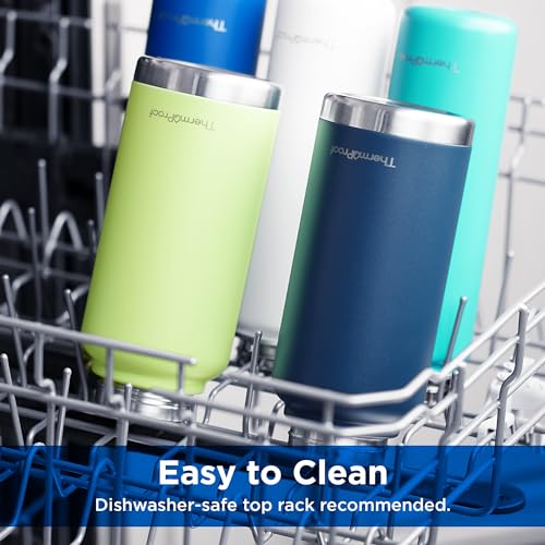 Image of ThermoProof Double-Walled Vacuum Insulated Stainless Steel Water Bottle - Wide Mouth Canteen, Spout & Straw Lids, Dishwasher Safe, Reusable, Leakproof, Hot & Cold for Men, Women - 32oz, Fresh Mint