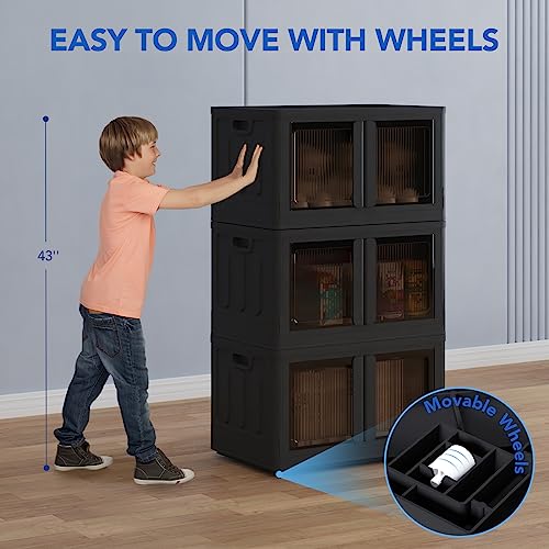 FLEXIMOUNTS-19-Gal-Collapsible-Plastic-Storage-Bins-3-Pack-Stackable-Storage-Bins-Black-Cube-Storage-Organizer-Closet-Organizers-and-Storage-with-Doors-Folding-Toy-Storage-Box