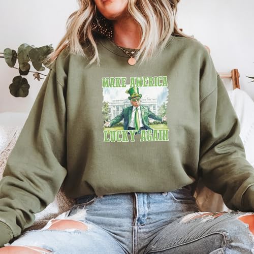 Make America Lucky Again Sweatshirt, St Patrick's Day Trump St. Paddy's Sweatshirt, St. Patrick’s Day Hoodie, Funny Political Sweatshirt, Unique St. Patrick’s Design, Four-Leaf Clover Sweatshirt2