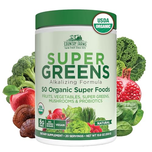 Country Farms Organic Super Greens Natural Flavor, 50 Organic Super Foods, Packed with Fiber, USDA...
