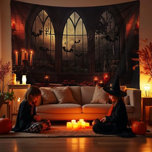 QGHOT Halloween Tapestry Wall Hanging Horror Castle Window Tapestry Gothic