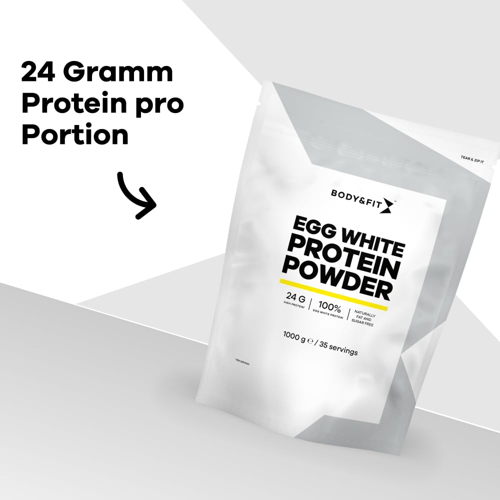 Body & Fit Egg White Protein Powder, Eiklar Pulver Natur zum Kochen und Backen, Getrocknetes Hühnereiweiß, 1000 gramm