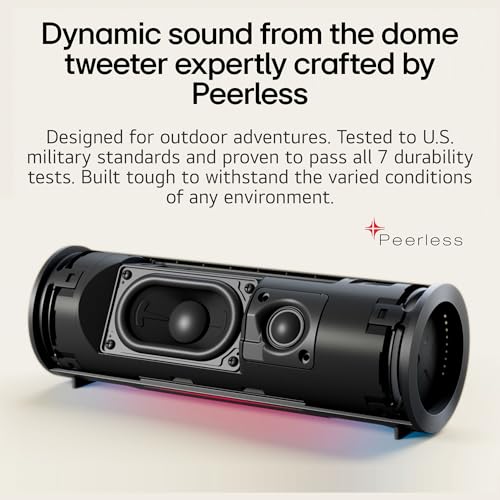 Image of LG XBOOM GRAB Portable Bluetooth Speaker Tuned by will.i.am, Peerless Dome Tweeter, AI Sound, AI Lighting, Auracast Multi-Speaker Connectivity, 20H Battery, IP67 Waterproof & Dustproof, Portable Strap