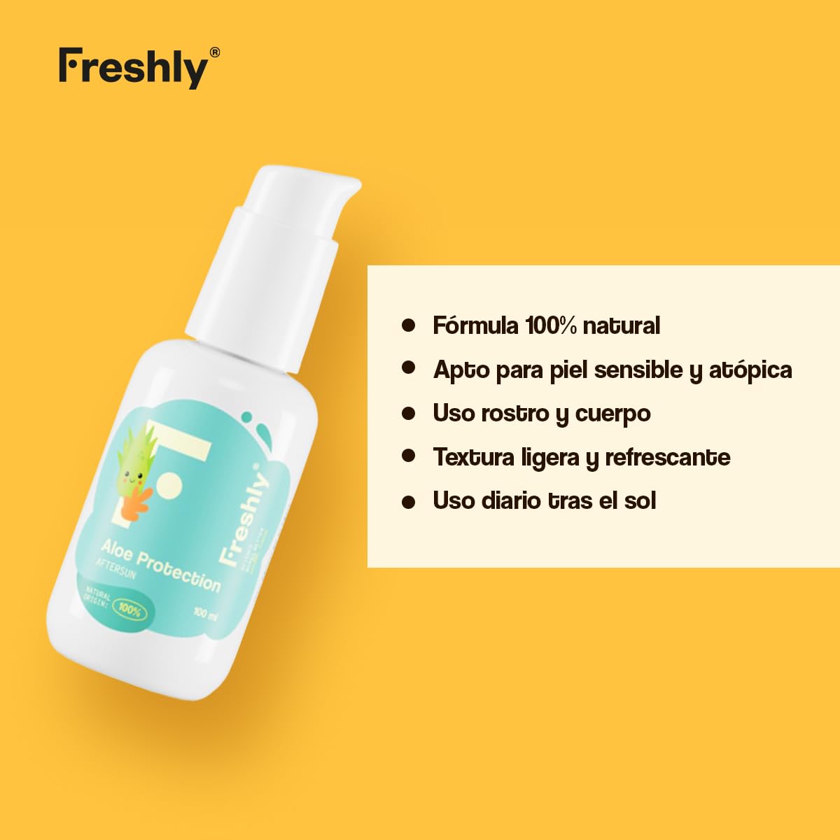 Freshly Cosmetics | Aloe Protection Aftersun | Aftersun con Aloe Vera para Bebés y Niños | 100 ml | Loción Refrescante e Hidratante para Piel Sensible