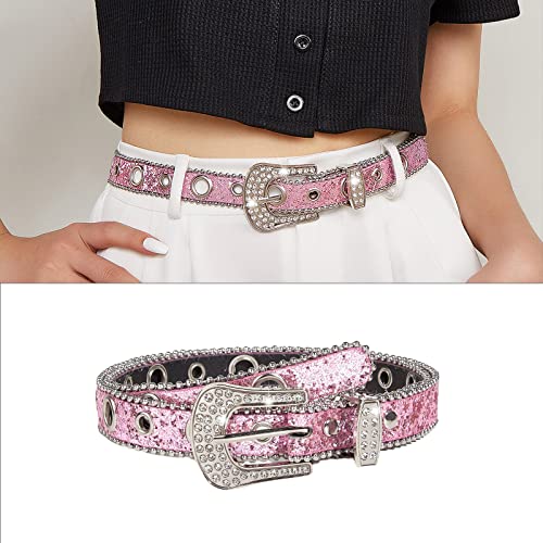 Sweet Rhinestone Waist Belts for Jeans Adjustable Belt for Woman Cowboy Cowgirl Teens Female Jeans Skirt Waistband, Pink2