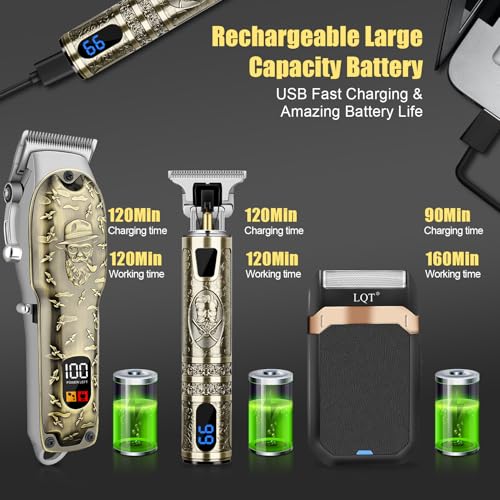 Image of Professional Hair Clipper Set for Men Electric Shaver Razor Cordless Hair Cutting Barber Clippers Beard Trimmer Men's Grooming Kit Gifts for him (Bronze)