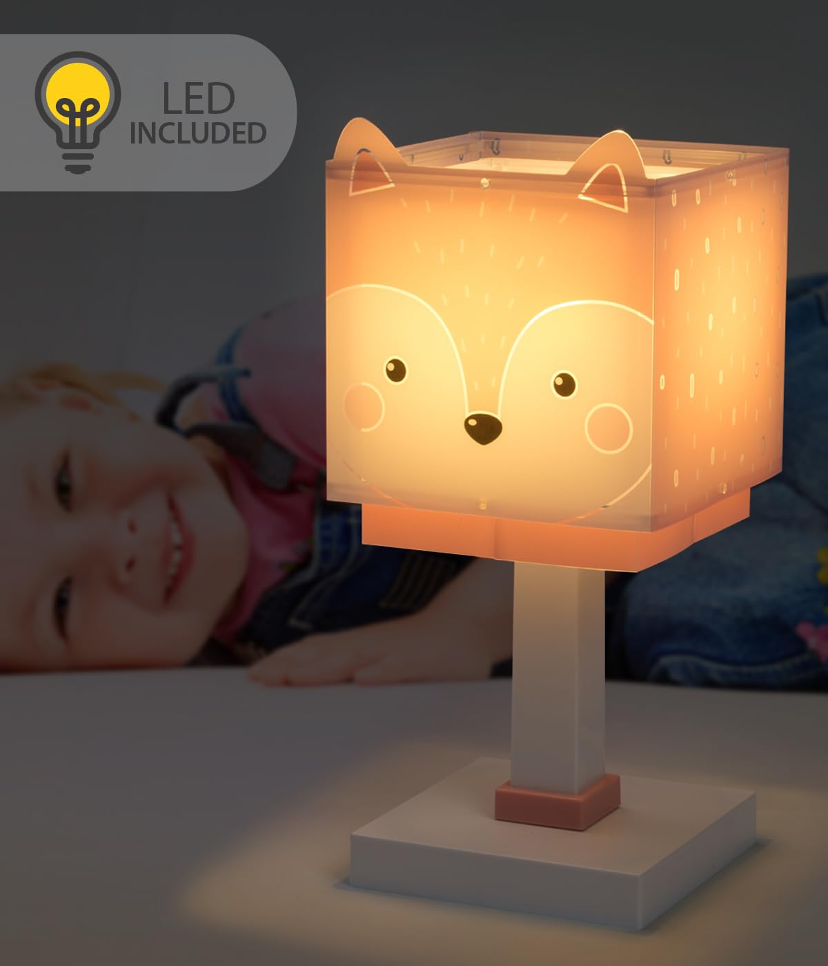 Dalber Lámpara Infantil de Mesilla Little Fox Zorro Rosa 64581N G4 | Lámpara infantil de mesa o mesita; G4 4W LED - Bombilla incluida; Luz Quitamiedos