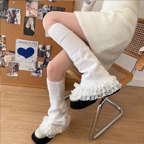 Sexybody Women' s Lace Leg Warmers Y2K Kawaii Lolita Leg Warmer Knit White Black Flared Leg Socks Cute for Grils3