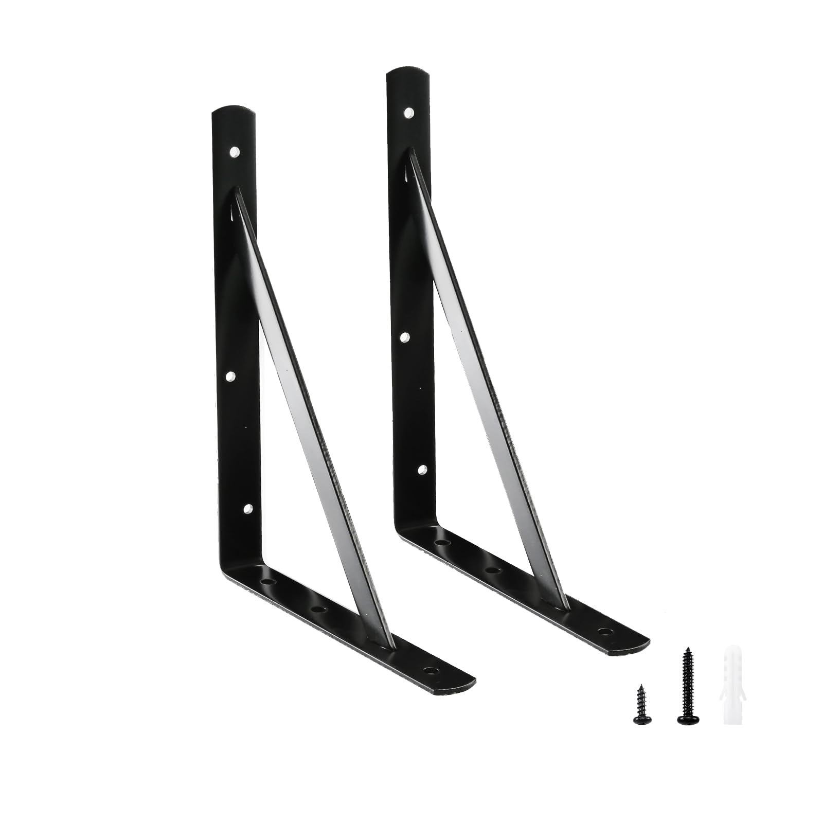 12"x 8" Heavy Duty Shelf Brackets, Load Capacity: 600 lb, 90 Degree Black Metal Supports for Shelves 2-Pack, Wall Mounted L Bracket for Floating Shelving with Screws, HOME MASTER HARDWARE