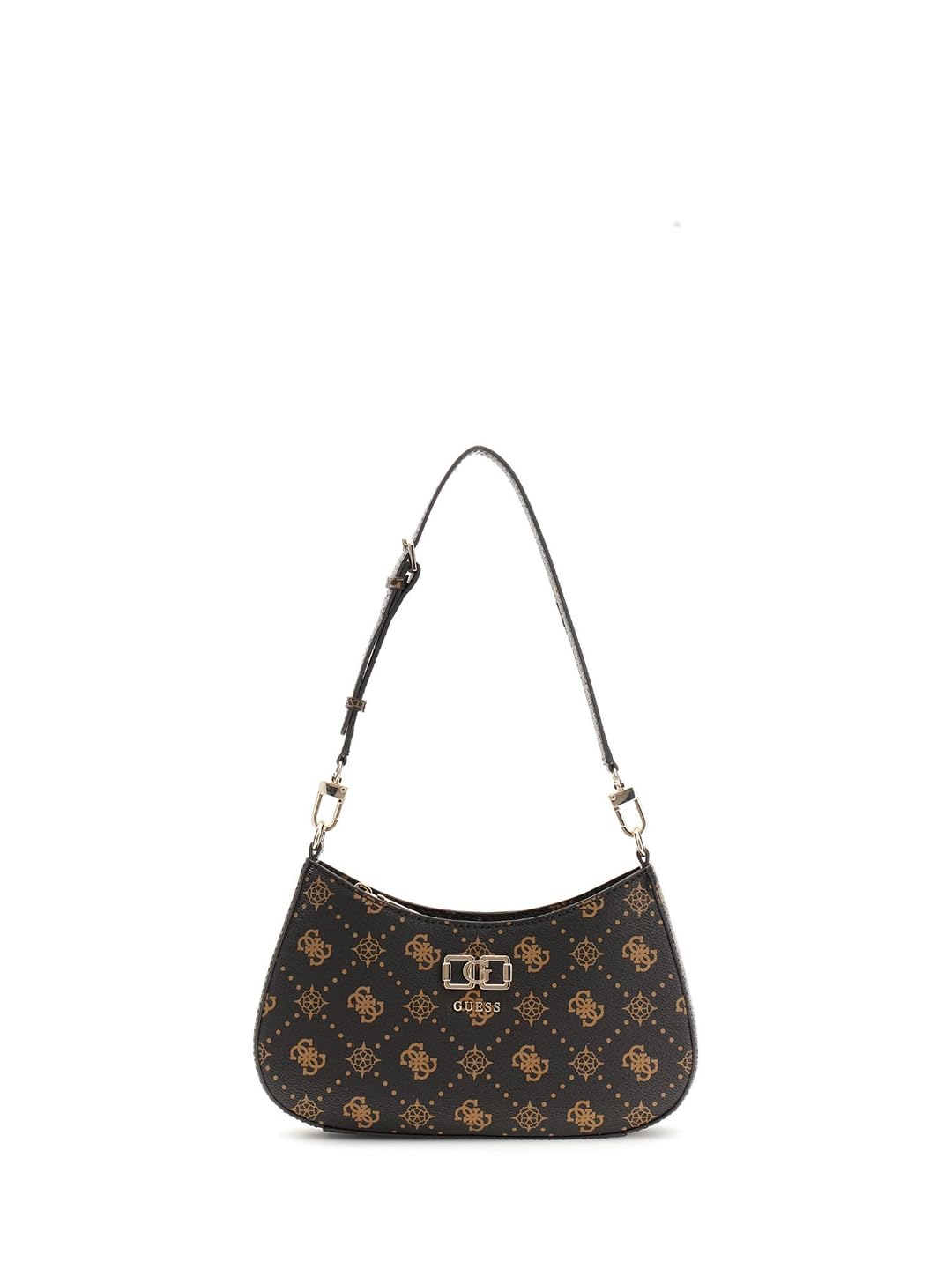 GUESS bolso de hombro Emelie Logo Top Zip Shoulder Bag Espresso Logo marrón oscuro