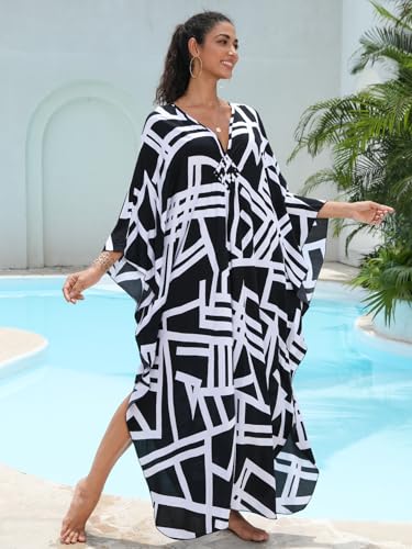 Image of KEYLORTING Plus Size Kaftan Dress Women, African Moo Moo Print Caftan, Batwing Dress, Beach Cover Up for Party and Loungewear
