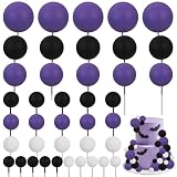 BEISHIDA 40 pcs Foam Ball Halloween Cake Toppers with Sticks Perfect for Graduation Halloween Cake Decor Birthday Graduation Congrats 2026 Cake Decoration Wednesday Theme Party(Black, White, Purple)