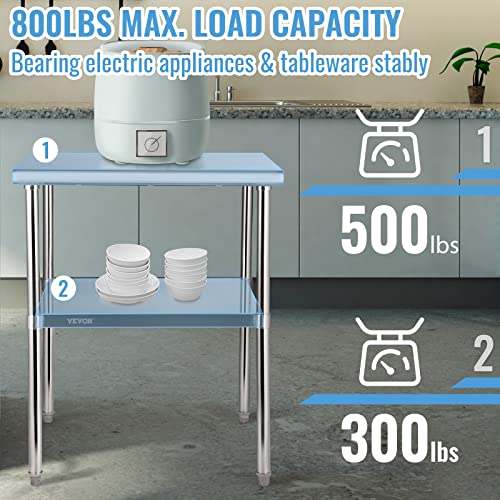 Image of VEVOR Stainless Steel Prep Table, 30 x 30 x 36 Inch, 800lbs Load Capacity Heavy Duty Metal Worktable with Adjustable Undershelf & Feet, Commercial Workstation for Kitchen Garage Restaurant Backyard