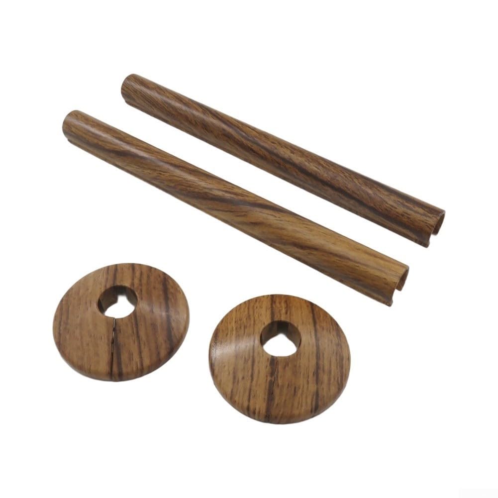 Wood Grain Radiator Pipe Cover Kit 4pcs For 15mm Heating Gas Drainage Pipes Including Decorative Rings And Long Tubes