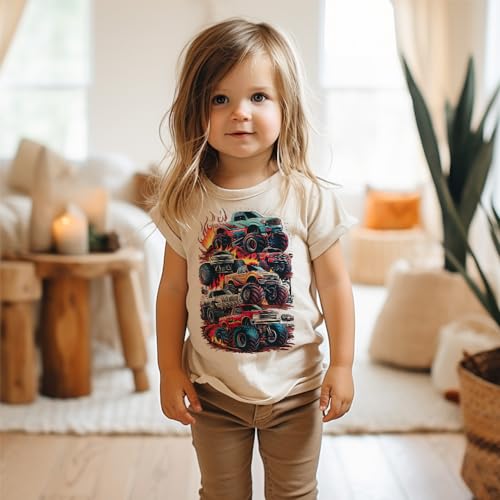 Kids Retro Cool Trendy Monster Truck Rally Toddler & Youth Shirt - Natural Boys & Girls Giant Trucks Graphic Tee4