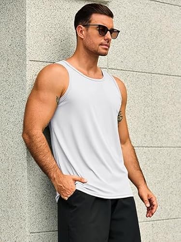 Runcati Tank Top Herren Ärmelloses Muskelshirts Gym Fitness Funktionsshirt Training Unterhemd Bodybuilding Achselshirts Männer T Shirt Sommer Sport Laufshirt Weiß L